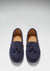 Mocassins de conduite femme à pompons Semelle gomme intégrale, daim bleu marine