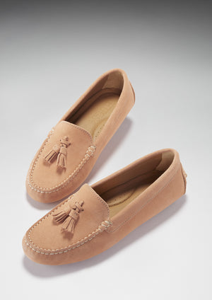 Women's Tasselled Driving Loafers, peach suede