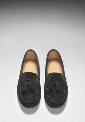 Women's Tasselled Driving Loafers, black suede