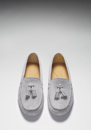 Women's Tasselled Driving Loafers, dove grey suede