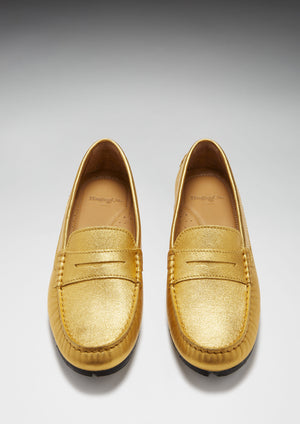 Mocassins femme Tire Sole Penny, cuir or jaune