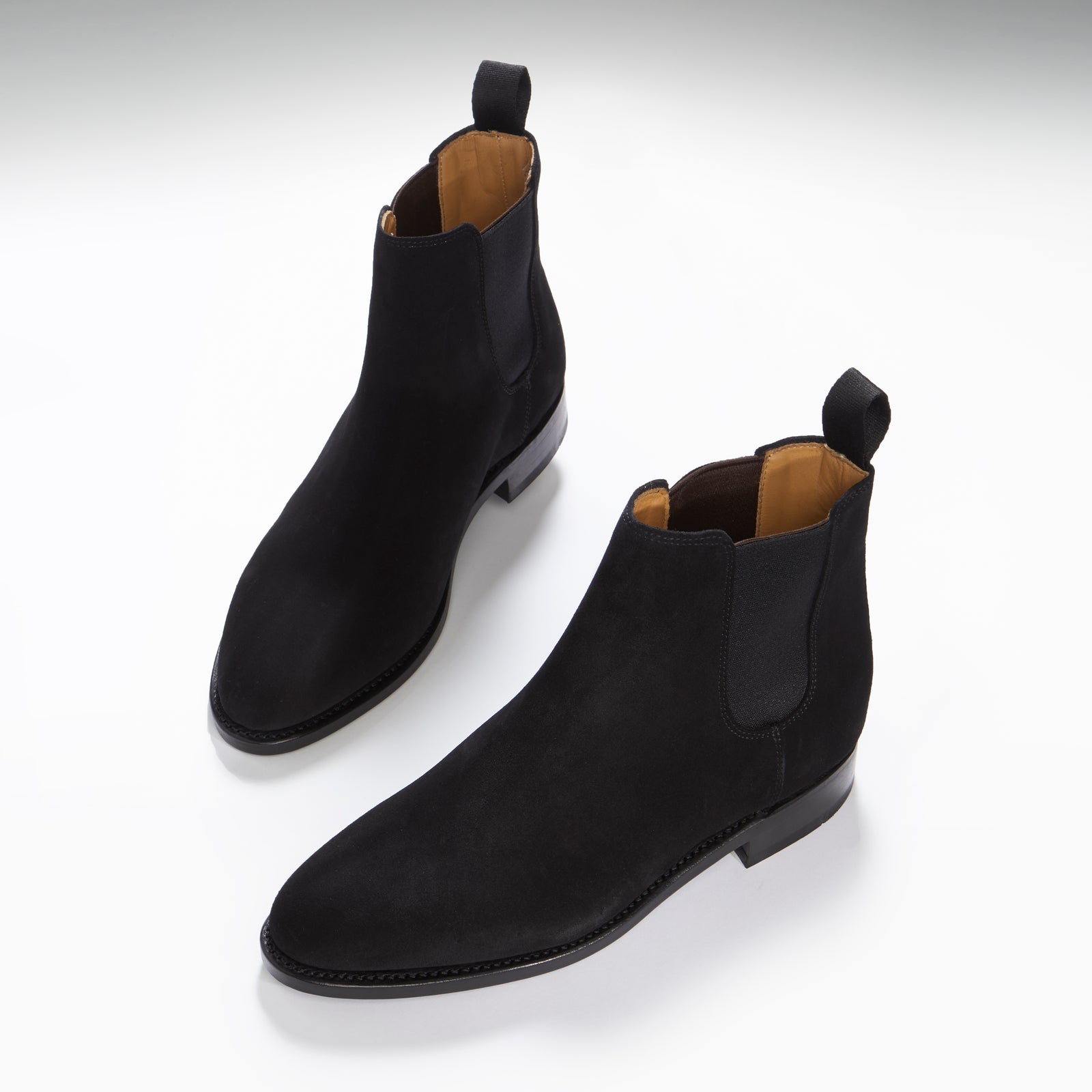 Women's Black Suede Chelsea Boots, Welted Leather Sole