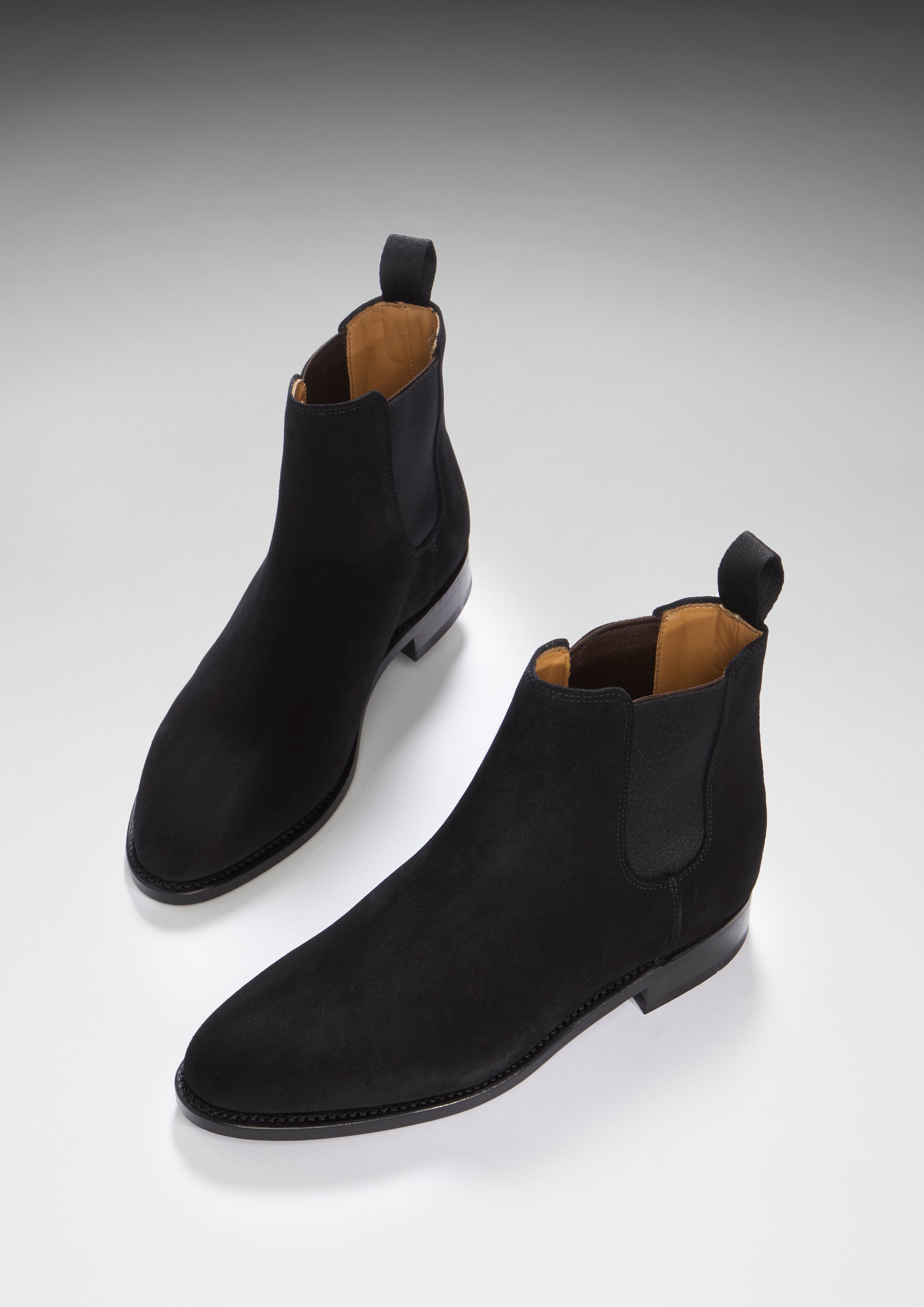 Bottines Chelsea Femme En Cuir Suédé Noir, Semelle Cousue En Cuir