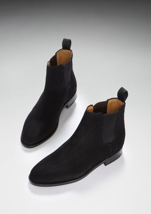 Women's Black Suede Chelsea Boots, Welted Leather Sole