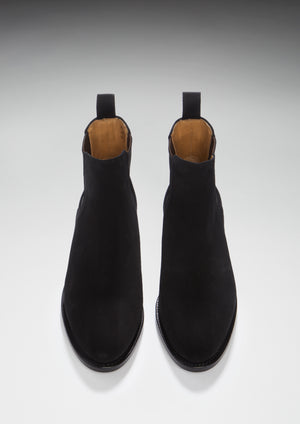 Women's Black Suede Chelsea Boots, Welted Leather Sole