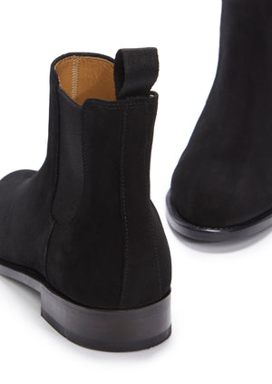 Women's Black Suede Chelsea Boots, Welted Leather Sole