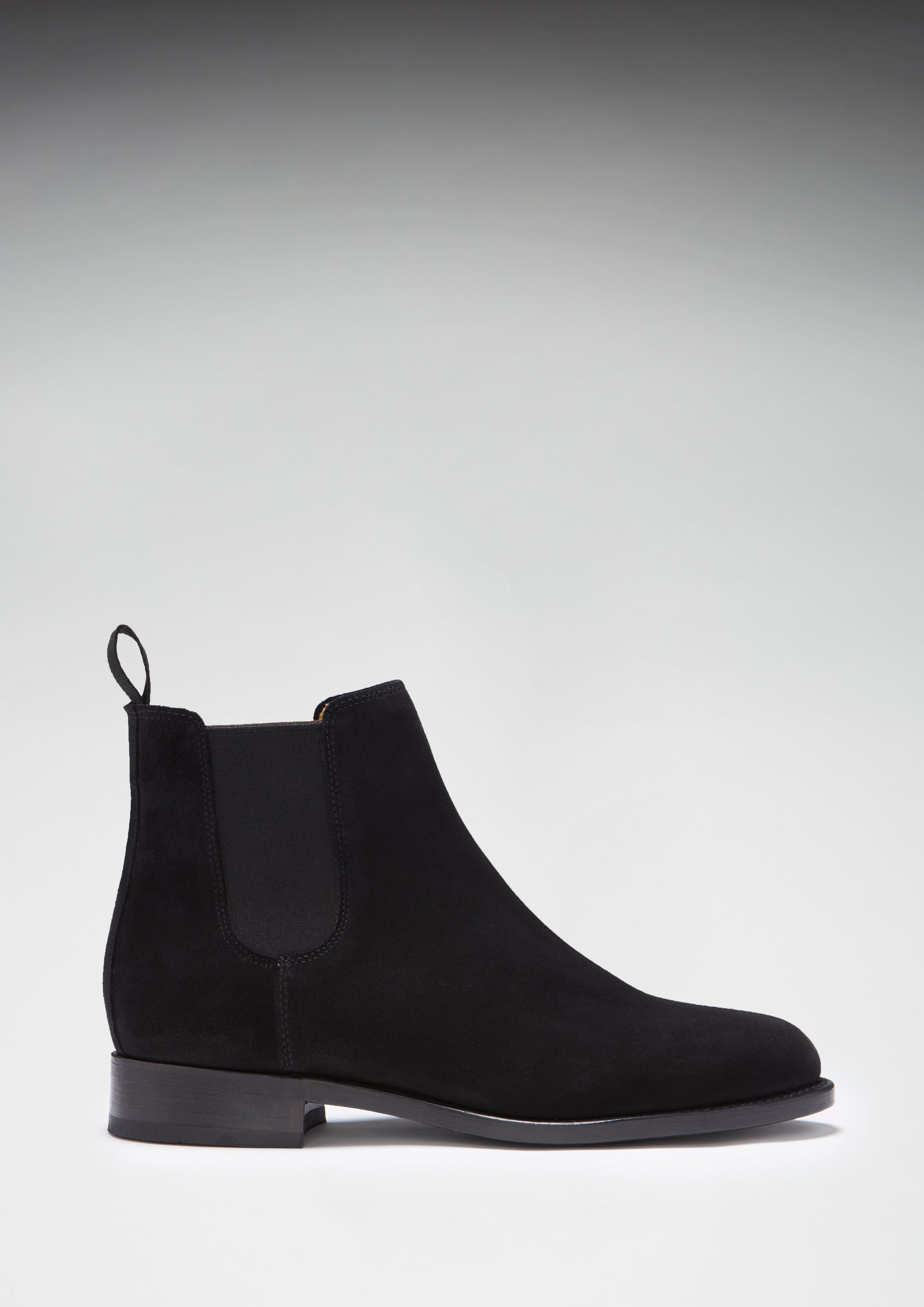 Bottines Chelsea Femme En Cuir Suédé Noir, Semelle Cousue En Cuir