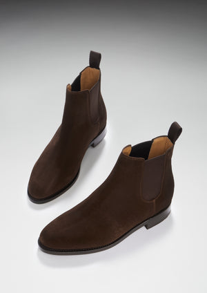Bottines Chelsea Femme En Cuir Suédé Marron, Semelle Cousue En Cuir