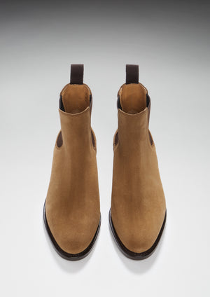 Women's Tobacco Suede Chelsea Boots, Welted Leather Sole