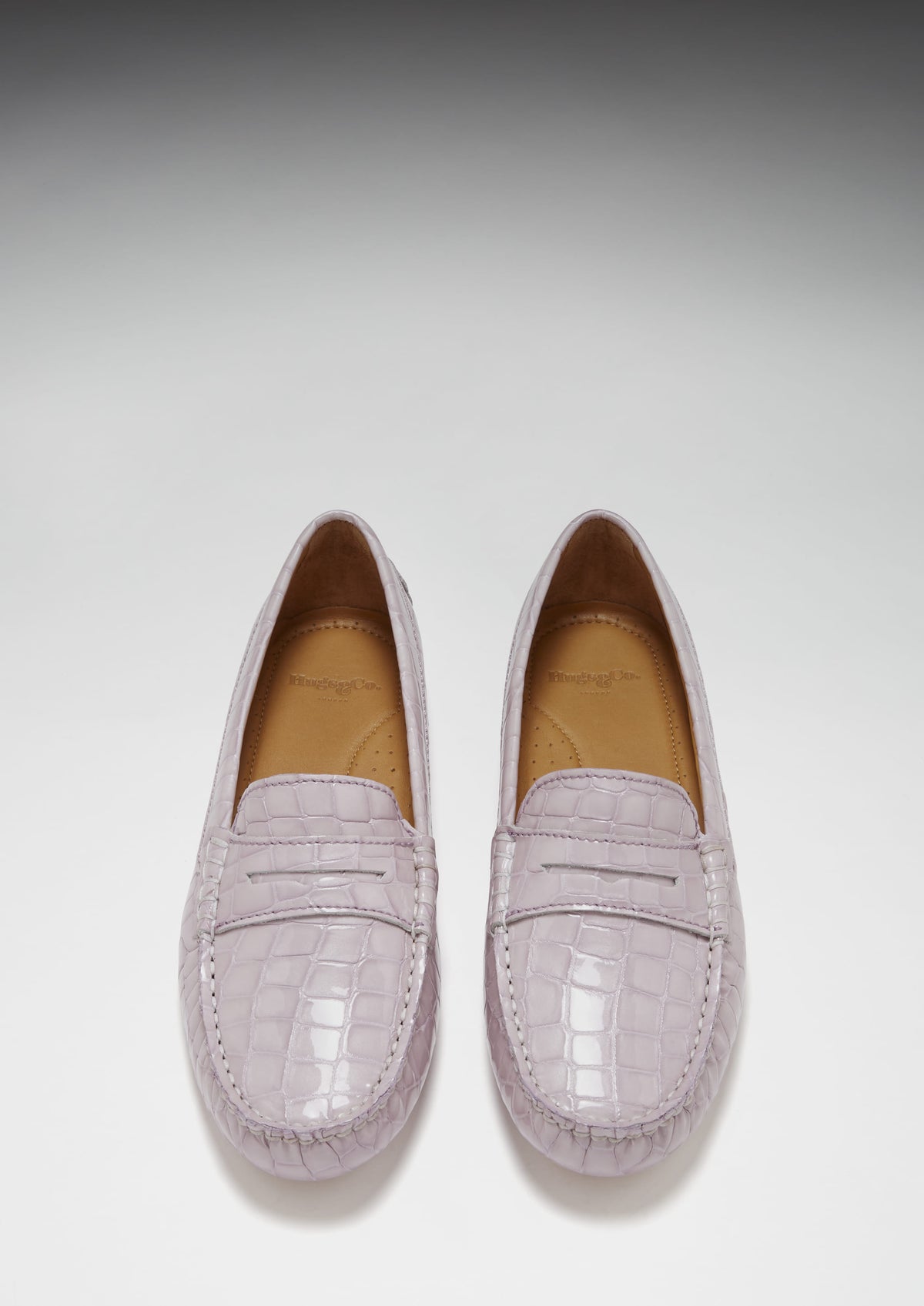 Penny Driving Loafer für Damen, lila Lackleder mit Krokoprägung