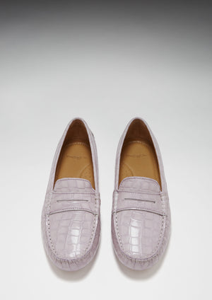 Women's Penny Driving Loafers, lilac croc print patent leather