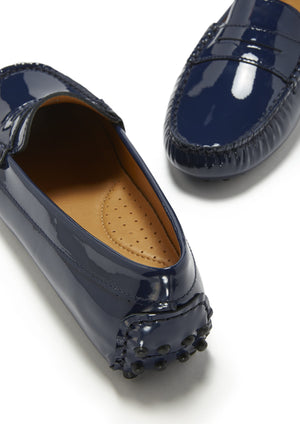 Women's Penny Driving Loafers, navy blue patent leather